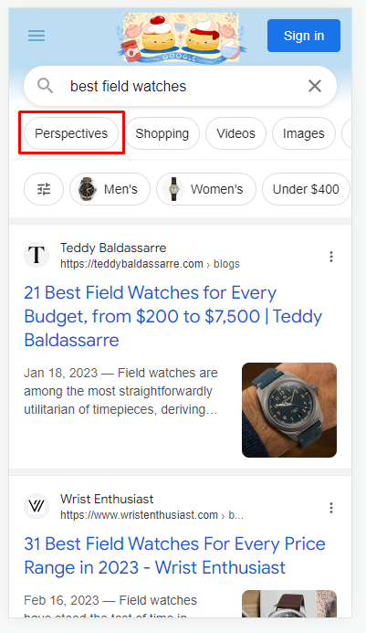 В мобильном поиске Google появился фильтр «Перспективы»